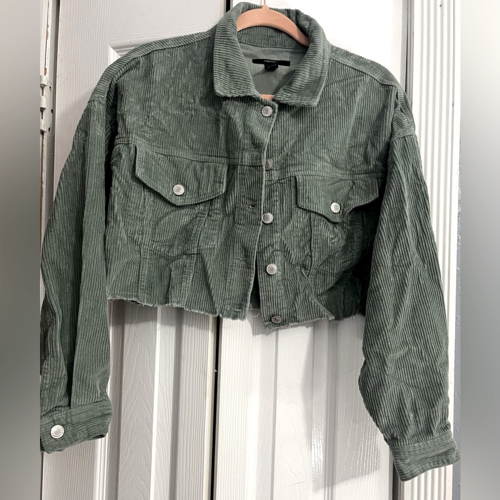 Corduroy Olive Green Crop Jacket